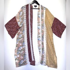 Gigio boho‎ floral patchwork Crochet kimono gypsy duster oversized size Medium